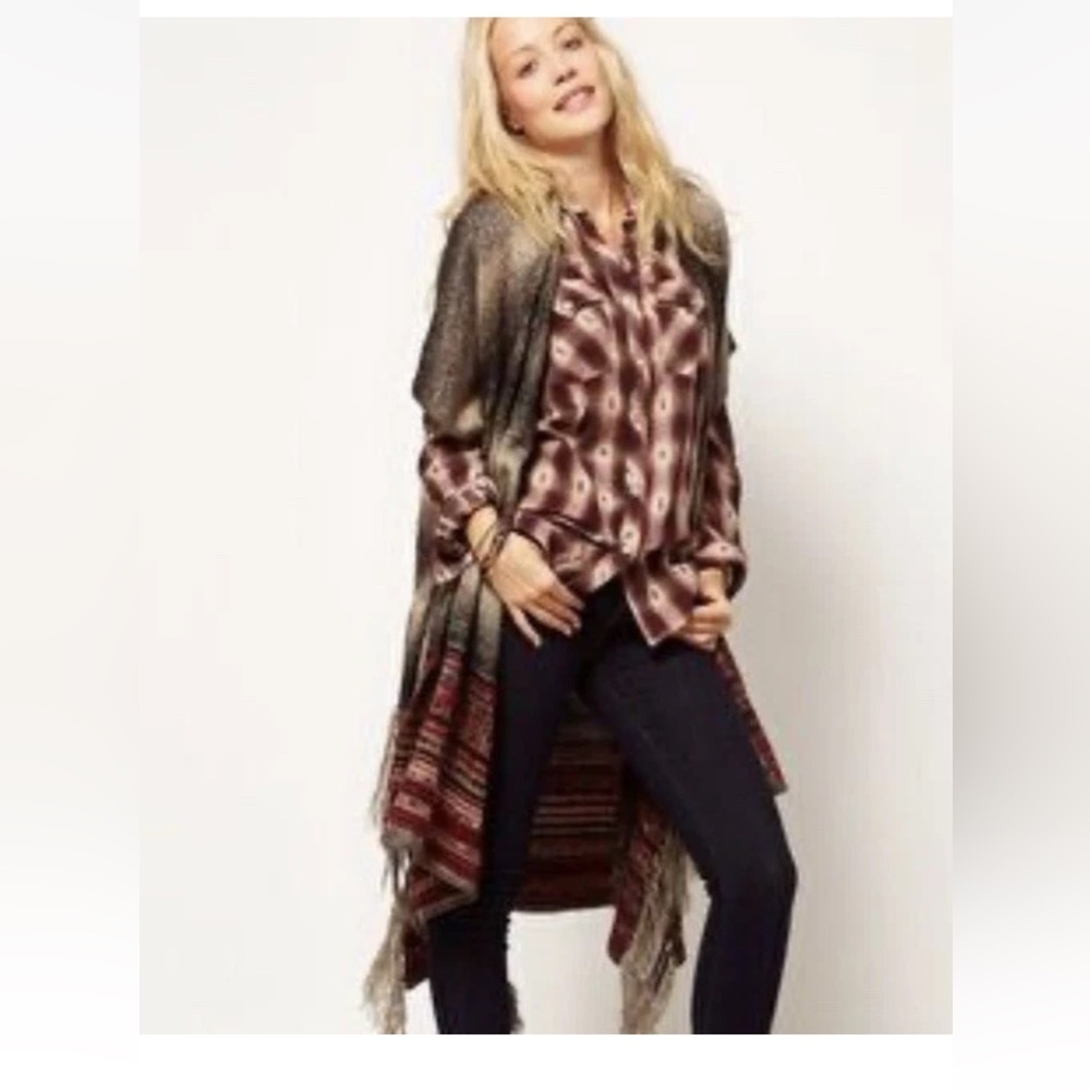 Ralph Lauren Multicolor Fringe Open-Front Long Sleeveless Vest/Sweater/Cardigan
